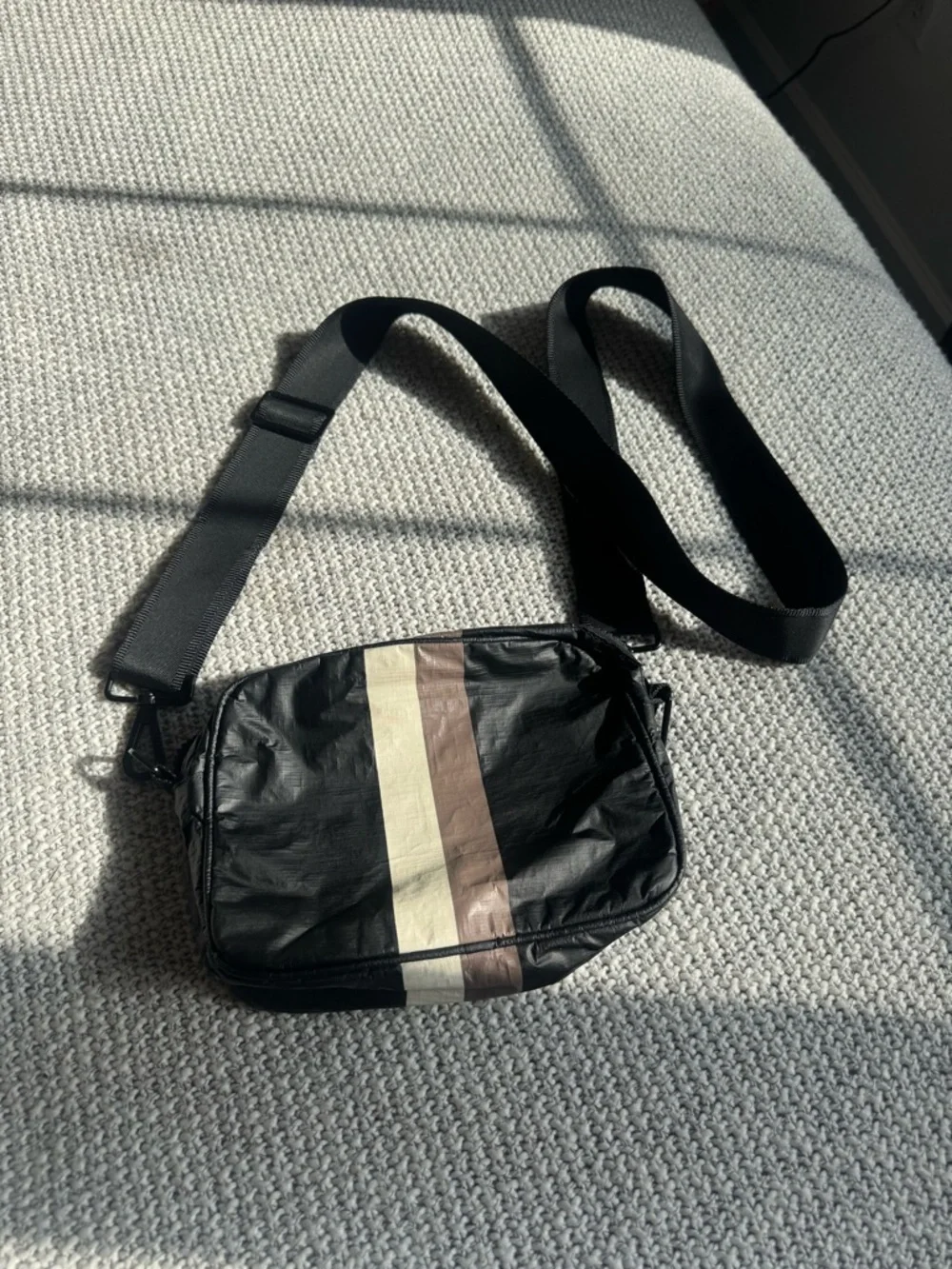 ALOHA Collection Black Crossbody with Cream and Brown Center Stripe - Picture 2 of 3